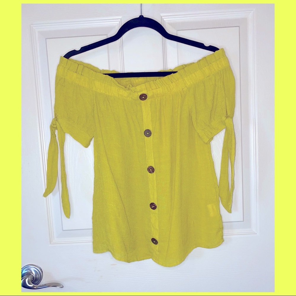 Chartreuse Off the Shoulder Linen Top